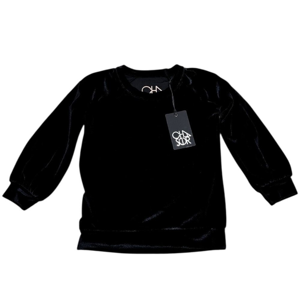 Chaser Girls Size 6 Black Velvet Long Sleeve‎ Crew Neck Pullover Sweatshirt NWT